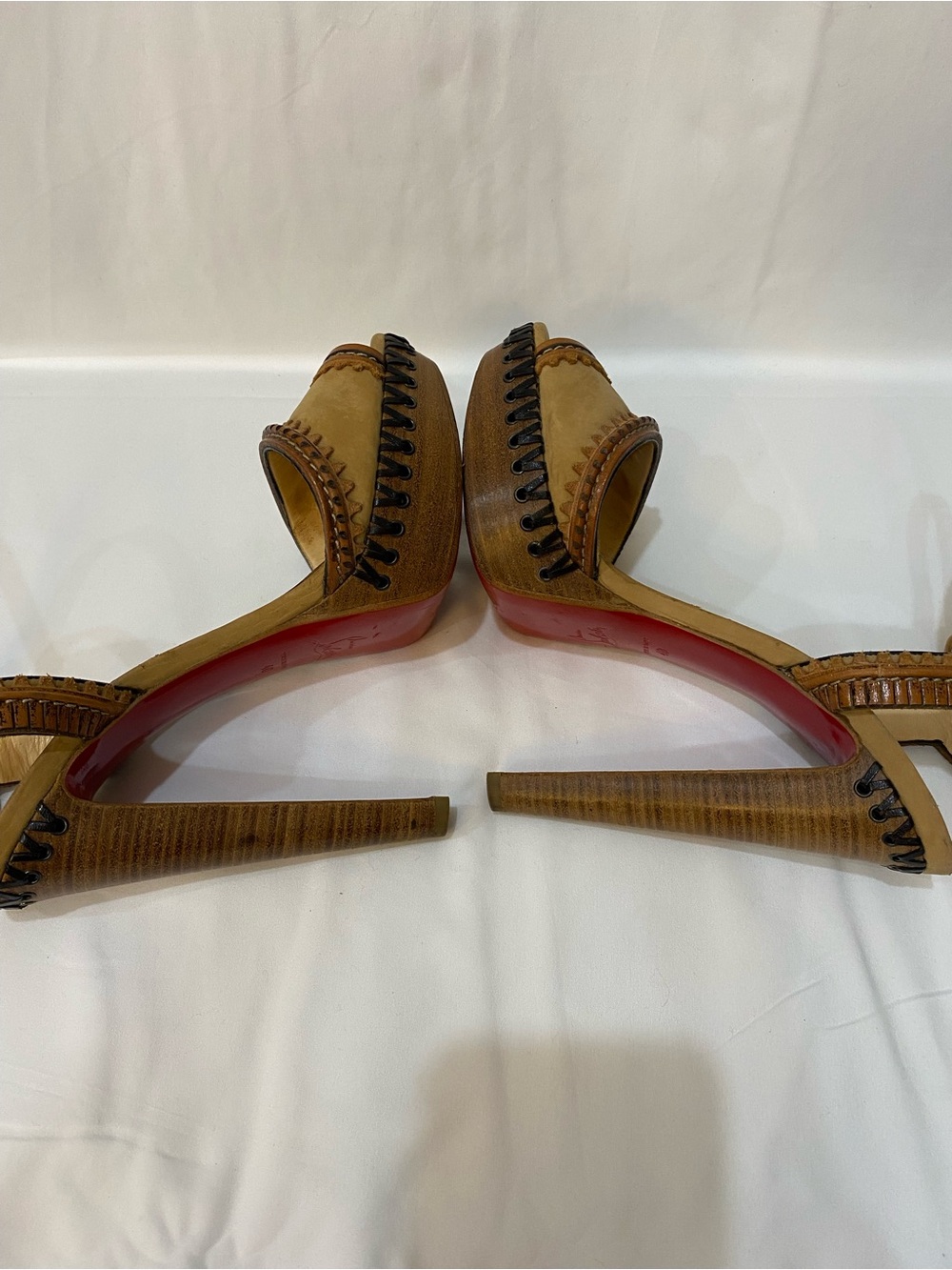 Christian Louboutin Trepi High 140 Tan Leather Platform Sandals Women’s Size 40 - Picture 9 of 12